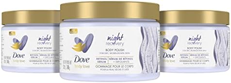 Dove Body Love Body Polish Night Recovery 3 Count for Dry, Worn-Down Skin, Body Scrub with Retinol and Botanical Oils for Silky, Smooth Skin 12 oz Dove