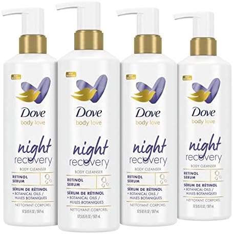 Dove Body Love Body Cleanser Night Recovery 4 Count For Dry and Worn Down Skin Body Wash with Retinol Serum and Botanical Oils 17.5 oz Dove