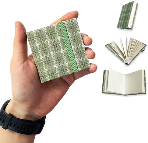 MontiJoy Mini Travel Watercolor Sketchbook 6x6 cm Pocket Watercolor Book with Fabric Cover 300gsm 140lb, 20 Sheets (300gsm Sketchbook - Checkered Green 1 pc) MontiJoy