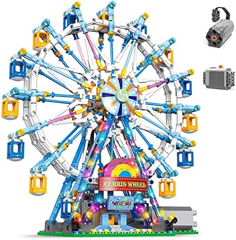 Rotating Ferris Wheel Building Blocks Kit,with Lights Amusement Park Building Construction Toys Set for 6+ Year Boys.Girls.Adult(870 Pieces) NEWRICE