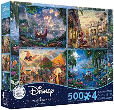 Ceaco - 4 in 1 Multipack - Thomas Kinkade - Disney Dreams Collection - Tangled, Mickey and Minnie Mouse, Dumbo, & The Little Mermaid - (4) 500 Piece Jigsaw Puzzles , Blue Ceaco