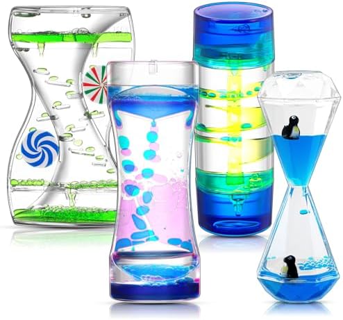 4 Pcs Liquid Motion Bubbler Timer Sensory Toy Hourglass Desktop Fidget Calming Toys for Kids and Adults Relaxation Autism Calming Oil and Water Tools for Fidget ADHD Stress Management Equsion