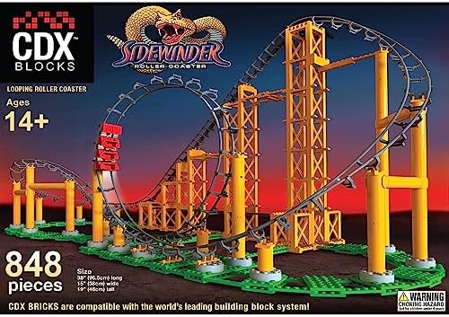 Sidewinder - 825 Pieces, Building Brick Set, Gravity Powered Looping Coaster Model, Promotes STEM Learning Cdx Blocks