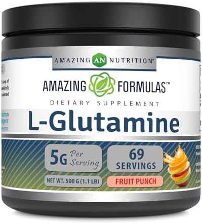 Amazing Formulas L-Glutamine Powder | Amino Acid Supplement | Non-GMO | Gluten Free | Made in USA (Fruit Punch | 1 Lb) Amazing Nutrition