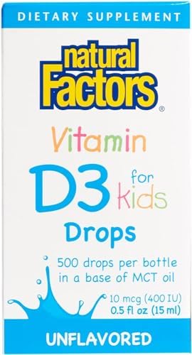 Natural Factors, Vitamin D3 Drops 400 IU (10 mcg) for Kids, Supports Strong Bones and Immune Function, 0.5 fl oz, 0.5 Oz Natural Factors