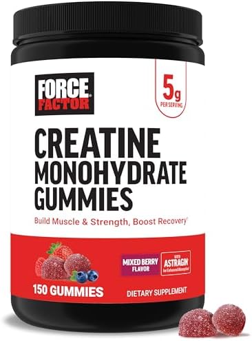 Force Factor Creatine Gummies, Creatine Monohydrate for Muscle Gain, More Strength, and Faster Recovery, Clinically Studied Creatine 5g Dose, Mixed Berry, 30 Servings Force Factor