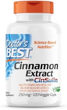 Doctor's Best Cinnamon Extract, Supports Glycemic Balance & Metabolic Response Already Within Normal Range, Non-GMO, Gluten Free, Soy Free, Vegan 120 Veggie Caps Doctor's Best