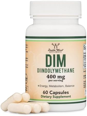 DIM Supplement for Women and Men (Diindolylmethane Estrogen Blocking Supplement, Hormonal Acne Treatment, Hormone Balance for Women) 400mg Servings, 200mg Per Capsule, 60 Capsules by Double Wood Double Wood Supplements