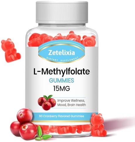 L-Methylfolate 15mg Gummies, Methylated Multivitamin with Methylated B12, Active 5-MTHF Form, Supports MTHFR Mutation, Methylation, Mood & Cognition, Vegan, Cranberry Flavor, 60 Cts Zetelixia