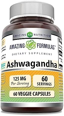 Amazing Formulas Ashwagandha Extract Supplement | 125 Mg Per Serving | Veggie Capsules | Non-GMO | Gluten Free | Made in USA (1 Pack, 120 Count) Amazing Nutrition