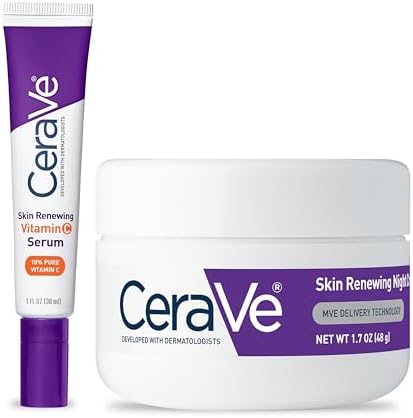 CeraVe Vitamin C Serum and Night Cream Skin Care Set, Brightening Serum with 10% Pure Vitamin C and Night Moisturizer with Peptides, Hyaluronic Acid and Ceramides, 1oz Vit C + 1.7oz Moisturizer CeraVe