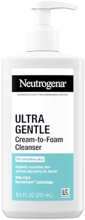 Neutrogena Ultra Gentle Cream-to-Foam Daily Facial Cleanser, Transforms from a Creamy Cleanser to a Foaming Face Wash, Gently Cleanses Sensitive Skin, Fragrance-Free, Hypoallergenic, 8.5 oz Neutrogena