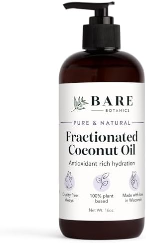 Bare Botanics 100% Pure Fractionated Coconut Body Oil 16 oz - Cold Pressed & Natural for All Over Moisturization - Multipurpose Carrier Oil for DIY - Hydrate Dry Skin, Hair & Body - Vegan Cruelty Free Bare Botanics