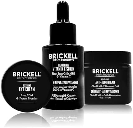 Brickell Men's Advanced Anti-Aging Skin Care Routine, Night Face Cream, Vitamin C Facial Serum and Eye Cream, Natural and Organic, Scented, Skin Care Gift Set Brickell Men's Products