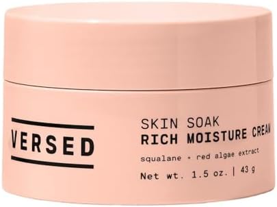 Versed Skin Soak Rich Moisture Face Cream - Daily Facial Moisturizer with Squalane Oil, Hyaluronic Acid, Vitamin E + Red Algae - Smooth, Non-Greasy Night Cream for Aging, Dry Skin - Vegan (1.5 oz) Versed