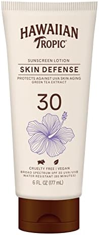 Hawaiian Tropic Skin Defense Sunscreen Lotion SPF 30, 6oz | SPF 30 Sunscreen Lotion with Green Tea Extract, Sunscreen Body Lotion, Oxybenzone Free Sunscreen, 6oz Hawaiian Tropic