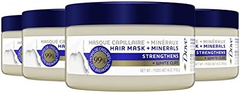 Dove Hair Mask - Strengthening Hair Mask for Damaged Hair and Hair Breakage, Minerals + White Clay, 4 oz, 4 Count Dove