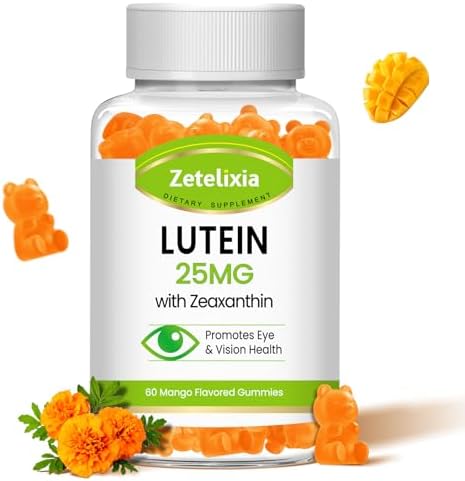 Lutein Gummies 25mg - Eye Vitamins Lutein & Zeaxanthin Eye Health Supplements for Adults,Sugar Free Eye Health Gummies Supplement - Support Vision,Macular,Blue Light Filtering (60 Count) Zetelixia