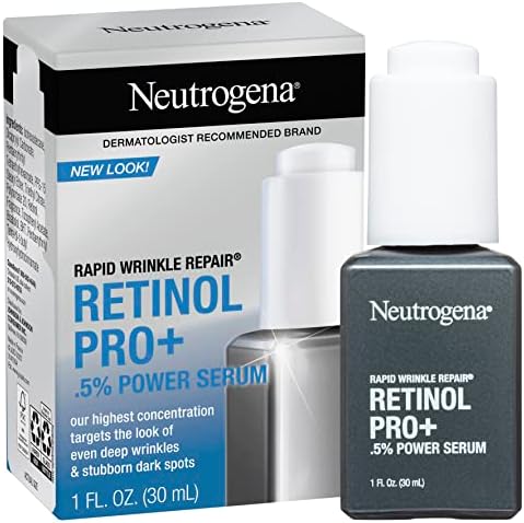 Neutrogena Rapid Wrinkle Repair Retinol Pro+ Power Facial Serum, Gentle Anti-Aging Face Serum with Pure Retinol & Nourishing Emollients, Non-Comedogenic, Paraben-Free, 1 fl. oz Neutrogena