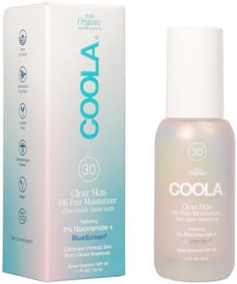 COOLA Clear Skin Oil-Free Moisturizer with SPF 30, Dermatologist Tested Sunscreen with Niacinamide & Centella Asiatica, 1.1 Fl Oz Coola