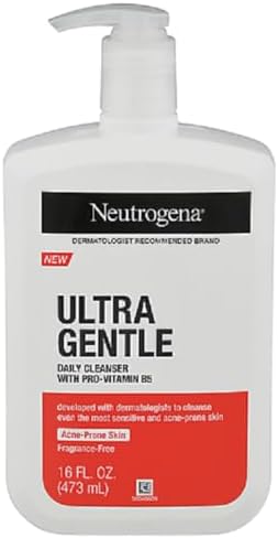 Neutrogena Ultra Gentle Daily Facial Cleanser with Pro-Vitamin B5 for Acne-Prone & Sensitive Skin, Fragrance-Free, Dye-Free, Soap-Free, Paraben-Free & Hypoallergenic Face Wash, 16 fl. oz Neutrogena