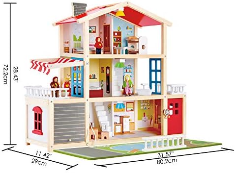 Hape Doll Family Mansion| Award Winning 10 Bedroom Doll House, Wooden Play Mansion with Accessories for Ages 3+ Years Hape