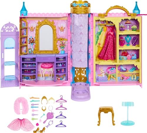 Mattel Disney Princess Toys, Ready for The Ball Closet Playset Opens to 2 Feet Wide & Includes 2 Fashions, 25 Accessories, Storage & More Mattel