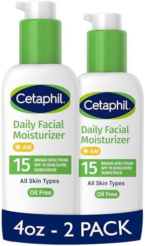 Cetaphil Daily Facial Moisturizer SPF 15, 4 Fl Oz, Gentle Facial Moisturizer for Dry to Normal Skin Types, No Added Fragrance, Pack of 2, (Packaging May Vary) Cetaphil