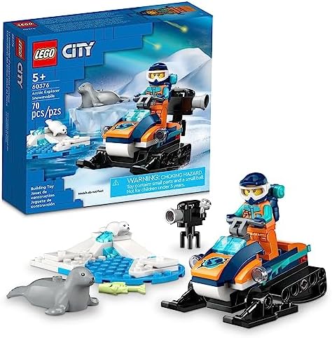 LEGO City Arctic Explorer Snowmobile 60376 Building Toy Set, Snowmobile Playset with Minifigures and 2 Seal Figures for Imaginative Role Play, Fun Gift Idea for 5 Year olds Lego