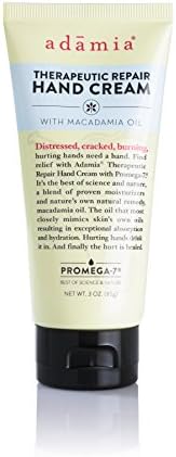 Adamia Therapeutic Repair Hand Cream with Macadamia Nut Oil and Promega-7, 3 Ounce Tube - Fragrance Free, Paraben Free, Non GMO Adamia