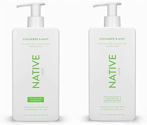 Shampoo and Conditioner Set | Sulfate Free, Paraben Free, Dye Free, with Naturally Derived Clean Ingredients| 16.5 oz (Cucumber & Mint, Volumizing) Native