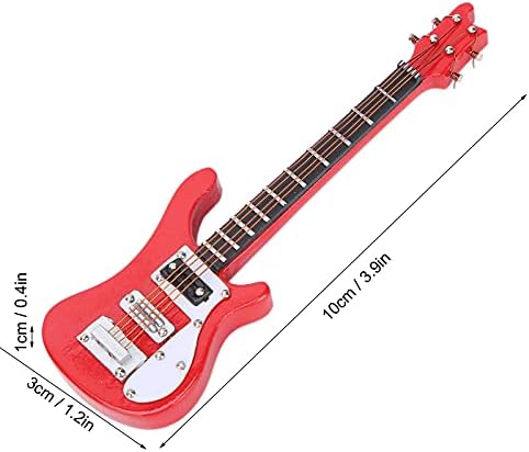 Pssopp V‑Shaped Mini Musical Instrument Decor Dollhouse Model Home Decoration, 10cm Wooden Miniature Guitar Ornament Collectible Figurines Home Décor Accents(Red) Pssopp