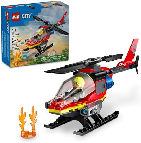 LEGO City Fire Rescue Helicopter Toy, Building Set with Firefighter Minifigure Pilot Toy, Fun Gift or Pretend Play Toy for Boys, Girls and Kids Ages 5 and Up, 60411 Lego