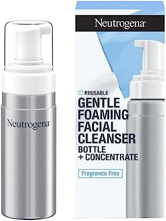 Neutrogena Reusable Gentle Foaming Facial Cleanser Starter Kit, Fragrance-Free Face Wash Concentrate is Gentle Enough for Sensitive Skin, 1 Reusable Pump Bottle & 1 Refill Pack, 7.5 fl. oz Neutrogena