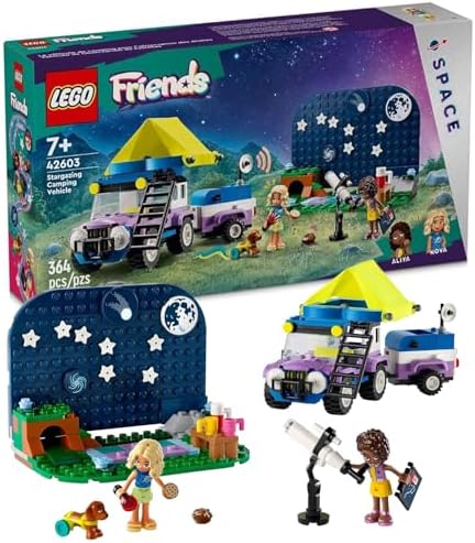 LEGO Friends Stargazing Camping Vehicle Adventure Toy, Includes 2 Mini-Dolls, Camping Trailer, Telescope Toy, and a Dog Figure, Science Toy Gift Idea for Girls, Boys and Kids Ages 7 and Up, 42603 Lego