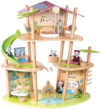 Hape Pandas’ Bamboo House, Green Planet Explorers | Educational Toy Doll House with Furniture, for Children Ages 3+ Years Hape