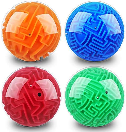 Sumind 4 Pcs 3D Puzzle Maze Ball Magic Brain Teasers Games Memory Sequential Gravity Maze Cube Ball Sphere Educational Puzzle Toys for Adults Teens Hard Challenges(Blue, Green, Red, Orange) Sumind