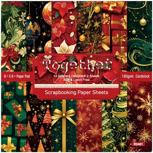 Christmas Pattern Paper Pack, 24 Sheets 6"x6" Scrapbook Paper Pad for Card Making, Single Sided Xmas Prints Cardstock Paper Decorative Craft Paper Holiday DIY Scrapbook Supplies-12 Designs ZAKHSE