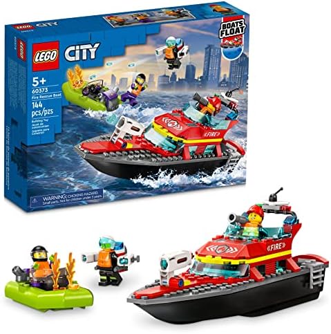 LEGO City Fire Rescue Boat 60373, Toy Floats on Water, with Jetpack, Dinghy and 3 Minifigures, Everyday Hero Toys for Kids, Boys and Girls Ages 5+ Lego