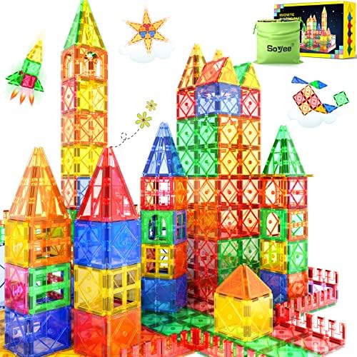 52PCS Magnetic Tiles Toys for 3 Year Old Boys and Girls Magnetic Building Blocks STEM Learning Toys Sensory Montessori Toys for Toddlers Kids Soyee