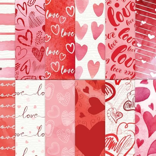 48 Sheets Valentines Day Heart Scrapbook Paper Cardstock Colorful Heart,11x11inch Valentine's Scrapbooking Paper Pad,Romantic DIY Craft Decorative Pattern Paper for Journals Gift Wrapping Supplies Generic