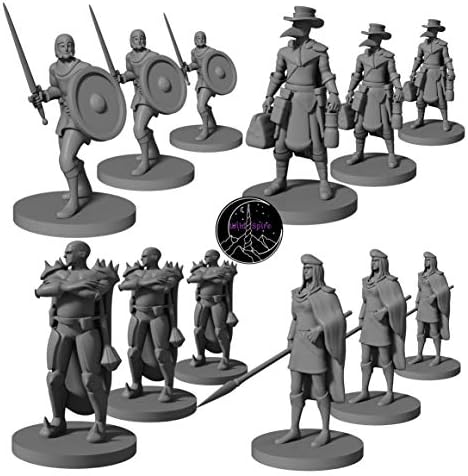 12 Miniatures Unpainted Town Guards Enemies- Plague Doctors, Commoners, Guards, Thugs| 28mm for DND Minis Dungeons Dragons 5th Edition Figures | Figurines for DND 5e Fantasy RPG DND Figures Newcombie