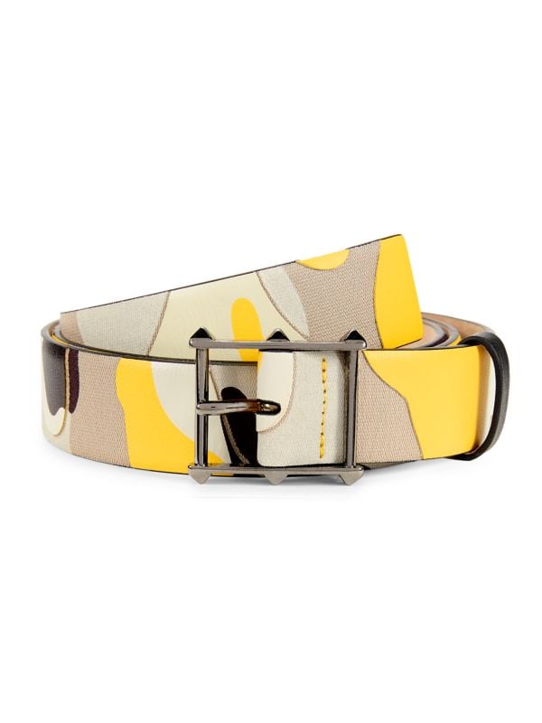 Camo Rockstud Canvas & Leather Belt Valentino Garavani