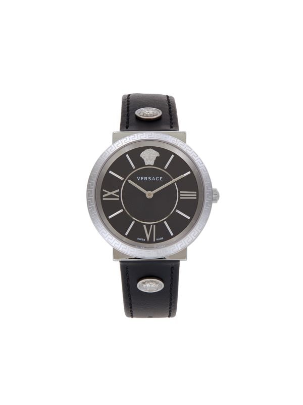 38MM Stainless Steel & Leather Strap Watch Versace