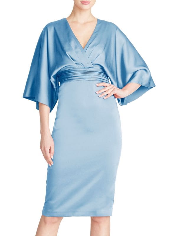 Kimono-Sleeve Satin Dress Theia