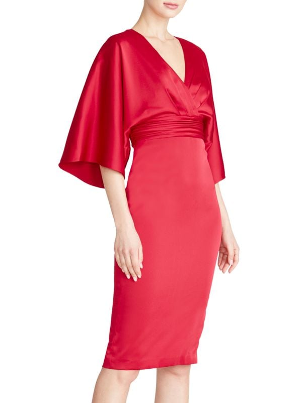 Kimono-Sleeve Satin Dress Theia