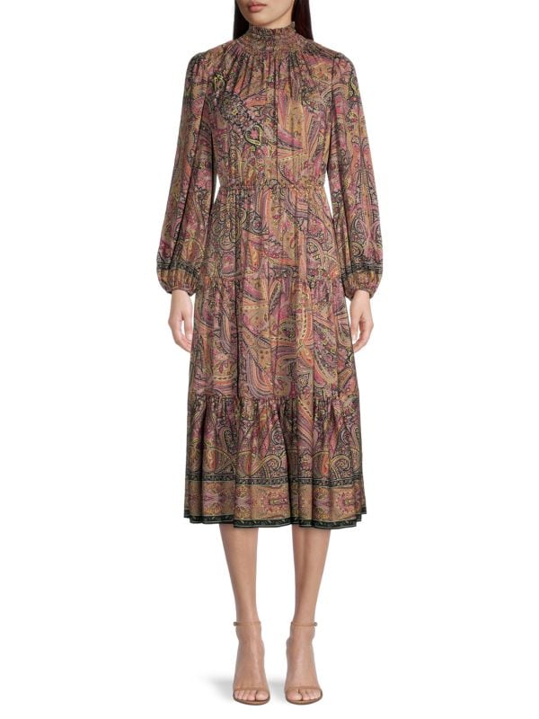 Lena Elasticized Paisley Midi Dress Kobi Halperin