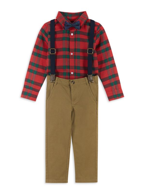 Little Boy’s 4-Piece Holiday Plaid Shirt, Pants, Suspenders & Bow Tie Set Andy & Evan