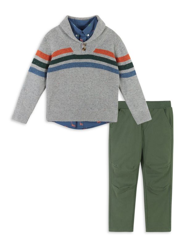 Baby Boy’s 3-Piece Stripe Sweater, Shirt & Pants Set Andy & Evan