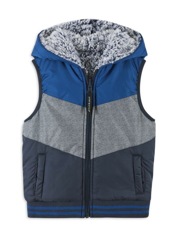 Little Boy’s Reversible Faux Fur Colorblock Puffer Vest Andy & Evan